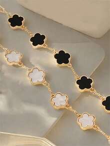 2件套花朵链条手链套装，优雅手链饰品，日常佩戴，万圣节配饰，教师节街头风配饰，牛仔配饰 - 彩色 - 查看 2