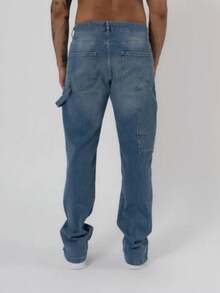 Vintage Washed Loose Straight Leg Jeans For Men, Minimalist Versatile - Medium Wash - View 2