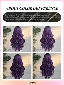 TOPSHE sanft und großzügig lila 66 cm lange lockige hitzebeständige synthetische Perücke mit Pony, Anfängerfreundliche Perücken für Frauen, für Halloween Kostümpartys, HEISS