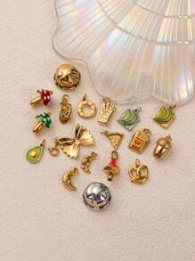 1 pezzo Ciondolo in acciaio inossidabile placcato oro 18K, serie di imitazioni di alimenti alla moda, tra cui toast, croissant, biscotti, ciambelle, patatine fritte, hamburger, accessori per gioielli fai-da-te, adatto per collana, bracciale, portachiavi, facile da abbinare, può essere indossato come ciondolo elegante.