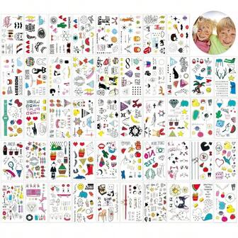 48 Sheets Temporary Tattoo Kids, Fake Tattoos  Waterproof Body Stickers Goodie Bag Stuffers Birthday Party Favors Temporary Tattoos Adults Boys Girls Halloween Christmas