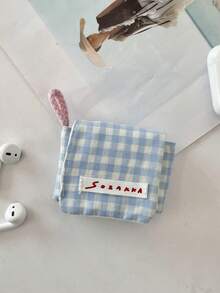 1Pc Cute & Fresh Lace Earphone Case, Compatible With Apple Earphones Protection Cover, Soft Case For Wireless Bluetooth Earbuds, Purse Grid Pattern Floral Earphone Bag,Christmas Gifts, Wedding Gifts