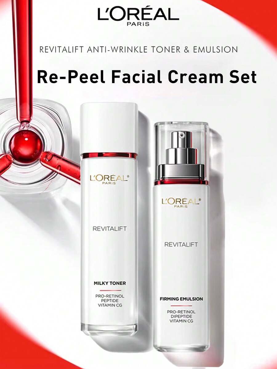 L’Oreal Paris L'Oreal Second Generation Revitalift Water & Lotion Set, 130+110ml/65+50ml, Anti-Wrinkle, Firming, Brightening, Gentle Formula, Suitable For Sensitive Skin