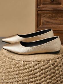 MonaNise 女士尖头时尚低帮平底鞋，户外休闲装，紫色、香槟色、红色、黄色、黑色 - 金色 - 查看 5