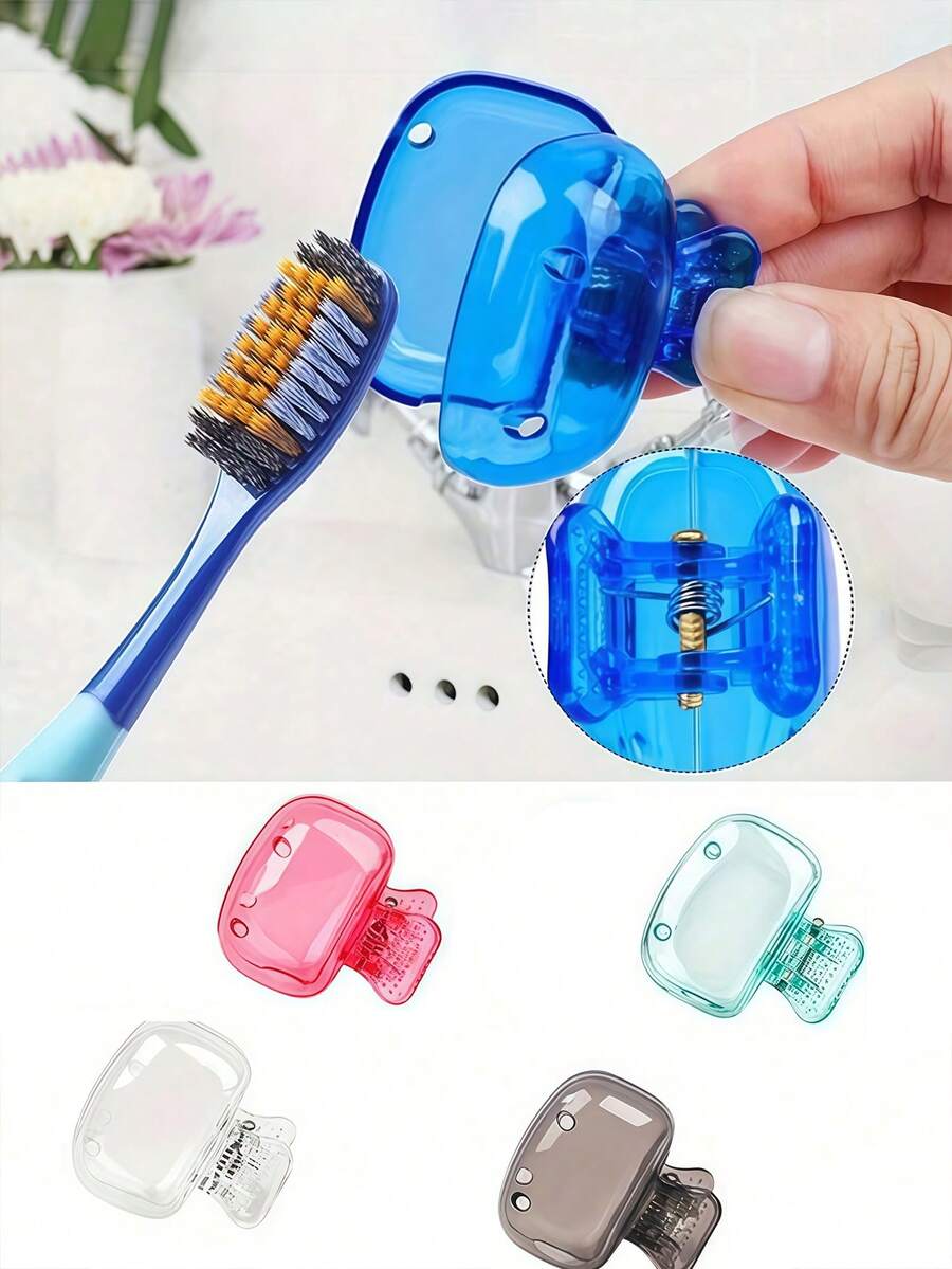 2/4/8pcs Portable Toothbrush Head Covers, Plastic Material, Size 4.5cm/1.8in | Ideal For Travel Essential Toothbrush Covers | Portable Plastic Toothbrush Case With Easy Open And Close Storage Box - Transparent Blue Protective Cover, Bathroom Accessory Essential For Home And Travel, Alcohol-Free