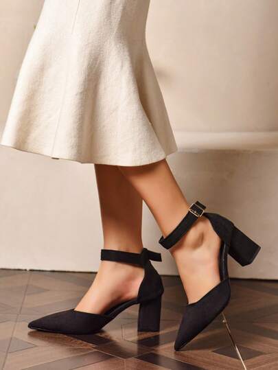 Sapatos femininos de bico fino, slip-on, versáteis para boate, estilo minimalista de rua, com fivela decorativa, salto médio, elegantes e formais