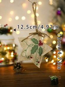 1pc Christmas Linen Pendant, Christmas Tree, Christmas Stocking, Ball, Five-Pointed Star Shape, Suitable For Christmas Party Decoration, Christmas Tree Hangings, Indoor Hangings For Living Room Bedroom Room Decoration Home Decor Christmas Decorations