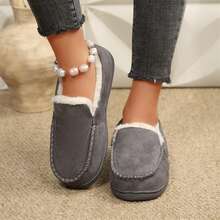 Women Warm Lined Slippers Loafers Casual Slip On Shoes Walking - 灰色 - 查看 1