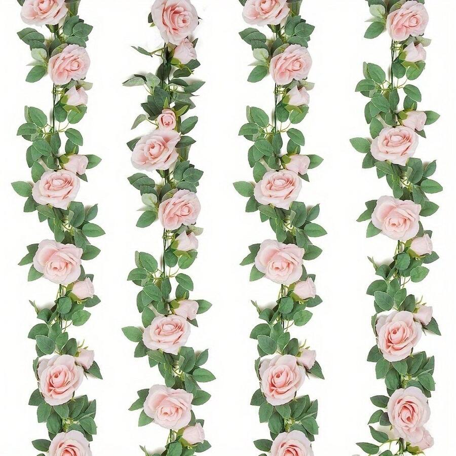 8Pcs (52ft) Artificial Rose Vine Fake Flower Garland Fake Rose Hanging Vine For Wedding Party Background Arch Garden Background Decoration