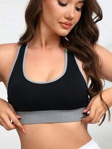 1 Bezszwowy top z blokami kolorów i pięknym wzorem na plecach, idealny do jogi i fitnessu