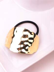 1 件金色金属几何装饰发带趣味和黑暗风格女士奢华风格马尾辫夹马尾辫发带、金属发箍、现代马尾辫套、金色简约发夹、发饰、婚礼发带、送给她的礼物马尾辫夹发圈发橡皮筋发圈发绳弹性发带、发球 - 金色 - 查看 3