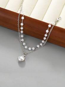 1 pieza Exquisita pulsera de perlas apilables de doble capa con lazo