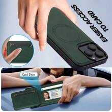 OUKNOEO 可拆卸磁吸无线充电仿皮手机壳，兼容 17 Air 16e 15 14 13 Pro Max S26 S25 Edge S24 Ultra Plus A37 A57 Pixel 10 9 8 7，带卡盒，3 个卡槽，防盗刷卡包 - 綠色 - 查看 5