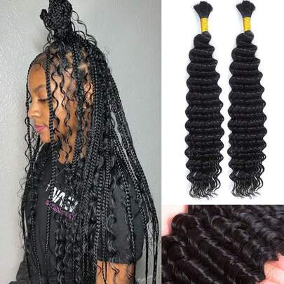 32 pulgadas de cabello humano para trenzas bohemias, cabello humano a granel de onda de agua profunda para trenzar, sin trama, húmedo y ondulado, extensiones de cabello rizado de color natural, 2 paquetes