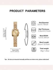 LIANDU LIANDU 1 Piece Square Dial Women's Watch, Vintage, Elegant And Simple Style, Studded Numerals Dial Inlay Decoration, Stainless Steel Detachable Strap Perfect For Everyday Wear, Birthday Gifts, Parties, Holiday Gatherings, And As The Ideal Gift For Yourself Or Friends - 金色 - 查看 6