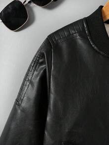 男童黑色PU皮革拉链休闲夹克