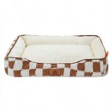1 قطعة سرير حيوانات أليفة ذو نمط الشطرنج للكلاب والقطط، مصنوع من مادة قطيفة دافئة ومقاومة للرياح، مناسب للكلاب الصغيرة والمتوسطة والكبيرة، قاعدة مانعة للانزلاق ومقاومة للرطوبة، متوفر بألوان متعددة