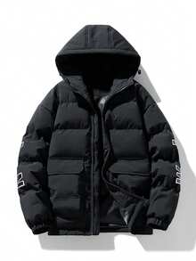 2025 男士简约休闲时尚百搭连帽棉衣，冬季保暖 - 黑色 - 查看 2