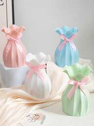 Minimalist Creative Plastic Vase, Home Art Decor, Living Room Tabletop Flower Vase, Multi-Functional Modern Vase, Suitable For Dried Flowers, Shatterproof And Scratch-Resistant Plastic Material, Decorated With Bow, Elegant Home Decor, Autumn Home Decor, Bedroom Decor, Wedding Autumn Home Decor