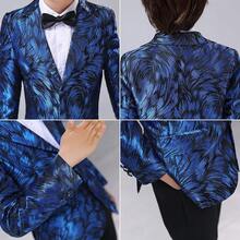 Teen Boy Jacquard Tuxedo 3 Piece Suit Set - Bow Tie Included For Wedding Prom - Blue - View 6