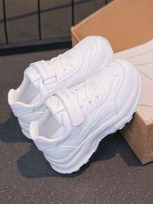 1双儿童透气网面系带低帮休闲运动鞋，舒适运动鞋，适合青少年男女，白色，春夏秋季