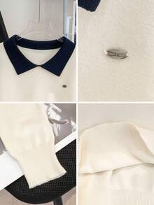 Suéter corto de mujer de manga larga con cuello de polo, de estilo coreano, de temporada otoño/invierno, delgado, de colores contrastantes