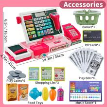 Juego de caja registradora de juguete con calculadora real, juego de tienda de juego, incluye escáner/tarjeta de crédito/dinero de juguete/juguetes de comida, juguetes de aprendizaje, regalos, para Halloween/Navidad