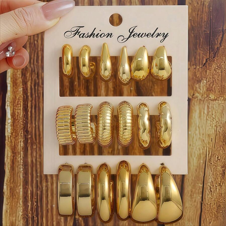 9 Pairs Gold Resin Lightweight Earrings For Women – Featuring Retro-Inspired Small Hoops, Waterdrop, Geometric Accents, And Cute Bear Motifs – Multi-Style Jewelry In Minimalist, Sweet, Vintage & Playful Aesthetics – Perfect For Daily Wear, Fall School Looks, Holiday Gifting, Winter Outings, Travel, Cozy Weekends, And Christmas Or New Year Accessories For Girlfriend, Mom, Daughter, Or Best Friend