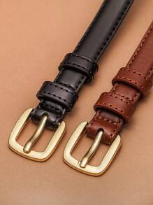 1pc/2pcs Women's Pin Buckle Waist Belt, Versatile Casual PU Leather Belt Suitable For Dresses, Jeans, All Seasons