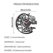 Minimalist Creative Coffee Imitation Record Time Art Wall Clock Decoration Wall Clock Home Kitchen Decoration Home Living Room Study Decoration Essential Bedroom Decoration Coffee Pattern Design Decorative Clock Silent Mute Clock 11.8 Inches, Punch-Free Installation Creative Gift Optimization, Kitchen Home Heart Inspired Vinyl Recording Clock. - Black - View 8