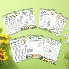 61pcs Green Animal Bath Time Game Set, Includes 6 Games - Double-Sided Printing, 20 Games Per Page, Such As Shower Bingo, Word Scramble, Word Search, Predictions & Suggestions, Price Match, Who ( Animal), With Answer Key. - Green - View 5