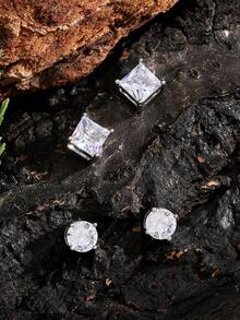 4pcs Minimalist Cubic Zirconia Decor Magnetic Ear Clips For Men, Everyday Wear Accessory - Men's Ear Clip Two Piece Set - View 7