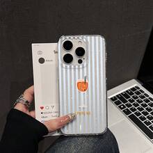 Ốp lưng điện thoại họa tiết ly rượu sọc, tương thích với iPhone 16 Pro Max, 15/14 Plus, 13, 12, 11, có lớp bảo vệ nút mạ điện. - Điểm chớp cháy của khung trong suốt - Xem 5