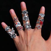 10pcs/Set Vintage Punk Gothic Style Rings, Animal Skull Eye Design, Hip Hop Party Gift, Friend Gift, Daily Accessory