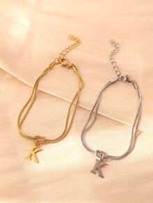 1 件 A-Z 大写 26 个字母不锈钢字母手链，结式情侣款手链，个性化休闲配饰