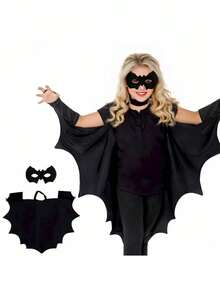 2pcs/Set Halloween Bat Costume Set - Polyester Bat Wing Cape, Black Eye Mask And Hair Clip. Perfect For Cosplay, Fans, Carnivals, Birthdays And Ladies' Parties.
