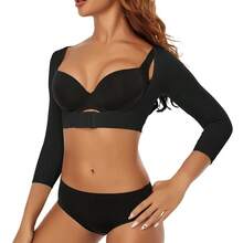 Arm Shaper For Women Posture Corrector Post Surgery Arm Lipo Compression Sleeves Slimming Arm Faja Front Closure Shapewear 3/4 Sleeve Crop Tops Black - màu đen - Xem 5