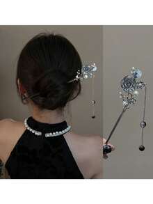 中式蝴蝶流苏吊坠发夹，高端发饰，适合搭配传统汉服、发髻延长器、发髻造型器、发髻发片、发型针、发夹、发卡、发饰、头饰、女士发饰 - 彩色 - 查看 8