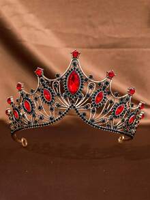 1 pezzo Copricapo da sposa con croce, corona di lusso in lega stile barocco europeo e americano, accessorio per abito da principessa per feste, accessori per San Valentino - Rosso - Visualizzare 2