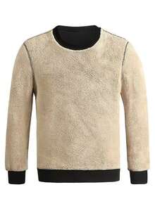 Men's Casual Thermal Lined Warm Crew Neck Sweatshirt, Autumn/Winter - Black - View 6