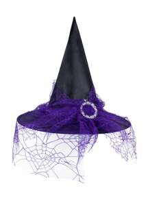 1pc Halloween Witch Hat, Costume Accessory, Witch Role Play Hat With Veil, Halloween Party Hat, Holiday Gift, Suitable For Daily Wear And Halloween