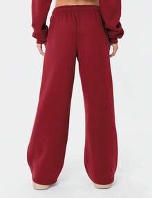 Women's Fleece Lined Wide Leg Thermal Winter Warm Baggy Sweatpants With Pockets - 紅色 - 查看 2