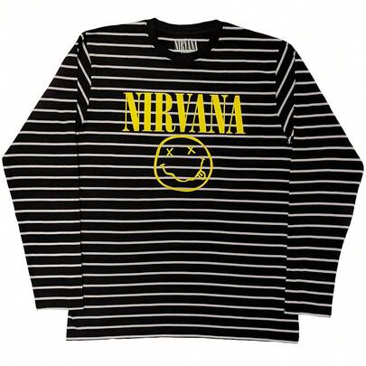 Nirvana | Official Sweatshirt | Yellow Happy Face Striped - 48-Hour Fast Shipping!