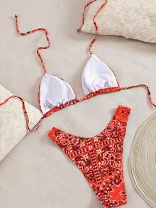 Conjunto de bikini con estampado floral sexy y lazos, para el verano - Multicolor - Ver 3