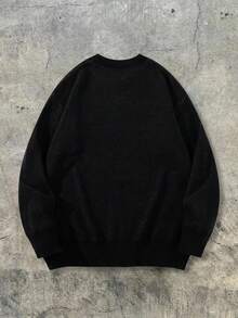 ANDREILEE Gothic Style Letter & Graphic Print Casual Loose Fit Crew Neck Long Sleeve Pullover Sweater, Fashionable Dropped Shoulder Design, Suitable For Spring, Autumn, Winter - Black - View 3