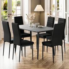 Dining Table And Chairs Set Of 6, 120CM Marble Effect Dining Table With 6 Faux Leather High Back Dining Chairs,Modern Dining Table Set For Home/Kitchen Office - Grey Table and 6 Black Chairs - View 3