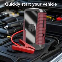 New Model Starter With Air Compressor, Portable Battery Starter 6000A Peak 150PSI Digital Tire Inflator, Portable 12V Car Battery Charger (2.64 Gallons Of Gasoline / 2.11 Gallons Of ) Quick Start Car With USB Charging Port And LED Emergency Light, Car Accessories Tools 6000A & 3000A Available Christmas - Igniter and air pump - red and black - 查看 9
