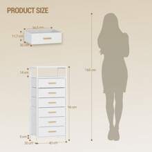 Hzuaneri Mesita de Noche, Mesita Auxiliar con 6 Cajones de Tela y Compartimento Abierto, Mesa Lateral de Sofá de Moderna, para Dormitorio y Sala de Estar, 30 x 40 x 96 cm, Blanco