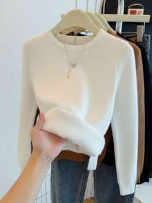 Set de 3 suéteres de punto de unicolor, adecuados para vacaciones, oficina, hogar, casual, viajes, aeropuerto, otoño/invierno