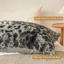 20x54 Fluffy Cheetah Print Body Pillow Cover, Leopard Print Plush Fuzzy Pillowcase With Zipper, Farmhouse Shaggy Long Pillow Cover Women Side Sleepers, Pink - 豹紋灰色 - 查看 4
